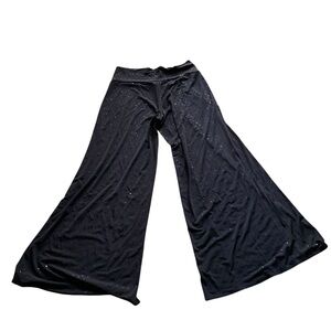 NWT Clara Sun Woo Black Shiny Polka Dot XL Wide-Leg Pull On Gaucho Style Pants